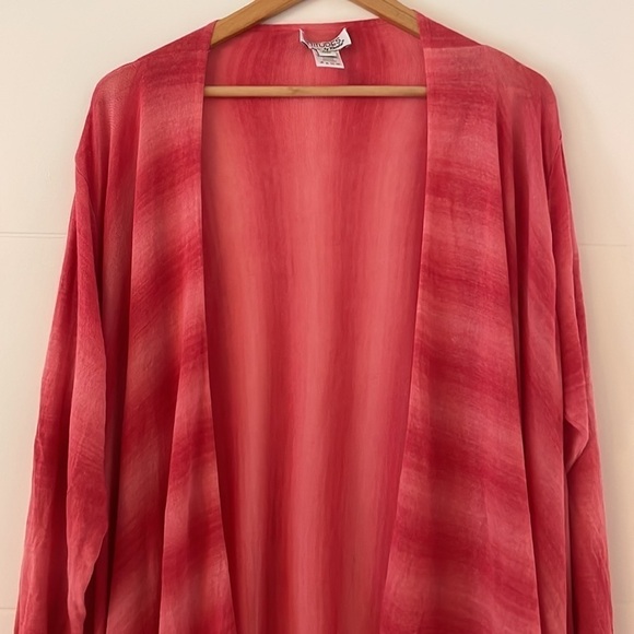 Amazing Long Line Boho Lightweight Open Duster Red Ombre Shade Relaxed Fit Sz 3X - Picture 3 of 7